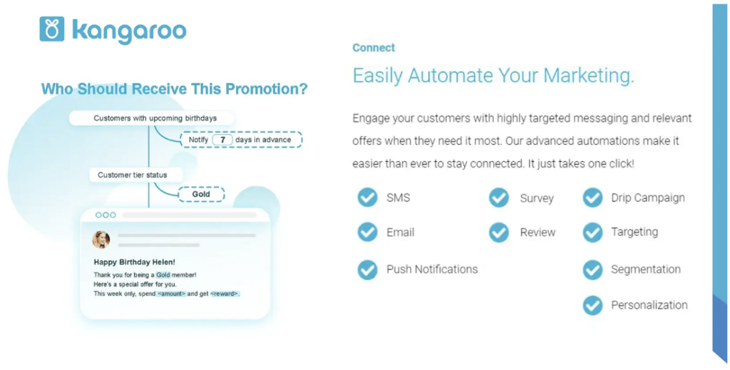 Screenshot of Kangaroo's features to engage customers