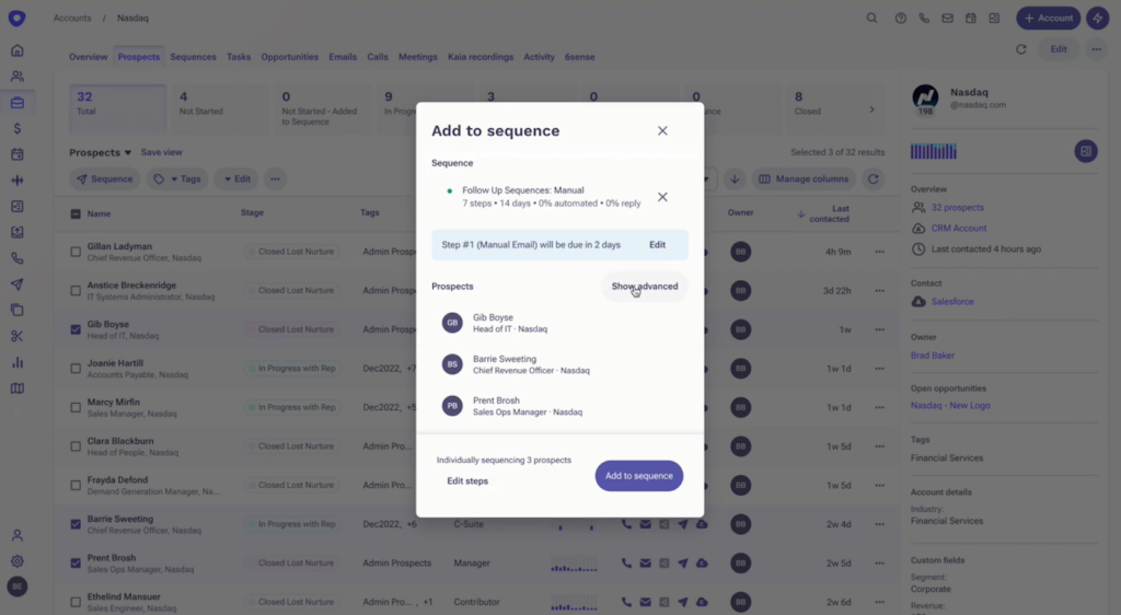 Screenshot of outreach.io a sales email software.