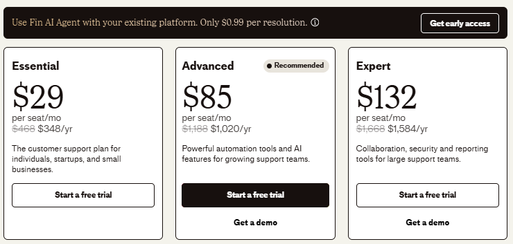 Intercom pricing