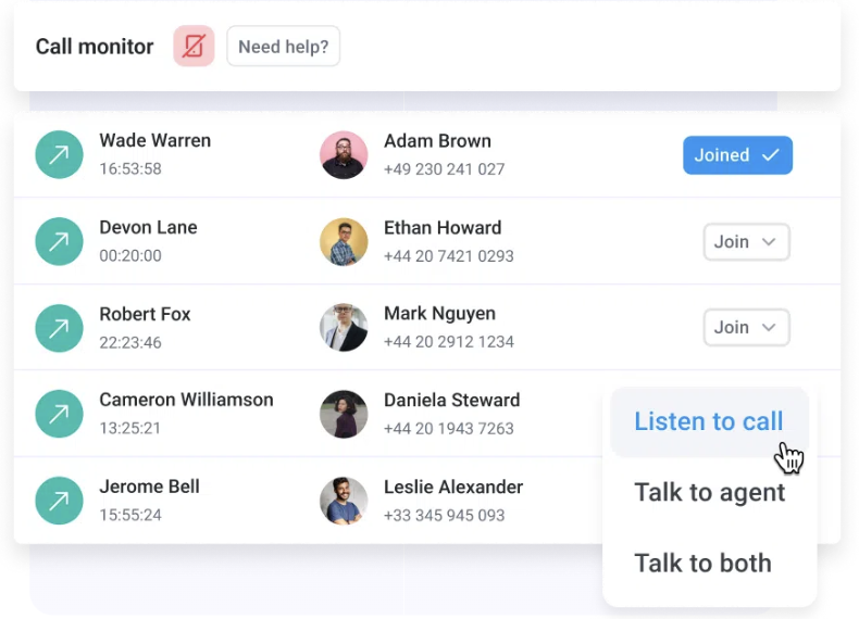 CloudTalk's Call Monitoring feature