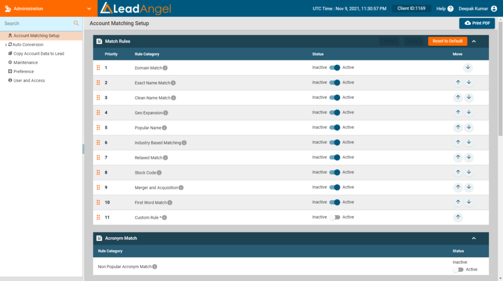 Screenshot presenting LeadAngel’s main interface.